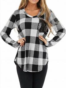 img 3 attached to Women'S V Neck Buffalo Plaid Pullover Sweater Tunic Blouse Top - Lacozy