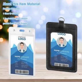 img 2 attached to Vetoo ID Badge Holder Set: 3 Pack PU Leather Vertical Card Holders With 2 Lanyards & 1 Retractable Reel - Clear PVC For School & Office Use