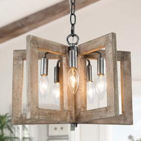 img 2 attached to RUZINIU Farmhouse Chandelier, 5-Light Wood Farmhouse Light Fixtures For Dining Room, Kitchen Island, Foyer