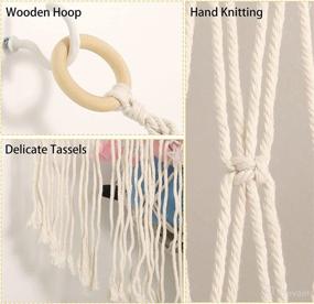 img 1 attached to 🧺 Large Boho Macrame Toy Hammock | Corner Mesh Storage Organizer for Stuffed Animals | 63" x 63" x 51.2" | Decorative Wall Hanging with Light for Bedroom