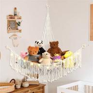 🧺 large boho macrame toy hammock | corner mesh storage organizer for stuffed animals | 63" x 63" x 51.2" | decorative wall hanging with light for bedroom логотип