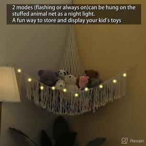 img 3 attached to 🧺 Large Boho Macrame Toy Hammock | Corner Mesh Storage Organizer for Stuffed Animals | 63" x 63" x 51.2" | Decorative Wall Hanging with Light for Bedroom