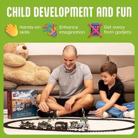 img 1 attached to Набор поездов США для детей - включает игрушечный поезд, вертолет, танк, солдатиков и железнодорожные пути - набор игрушечных военных поездов для мальчиков 3,4,5,6,7,8 лет - подарок на день рождения / Рождество для детей 3-8 лет