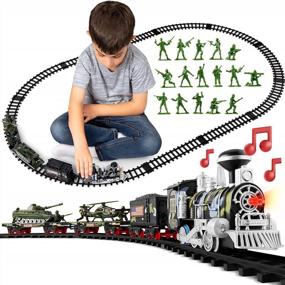img 4 attached to Набор поездов США для детей - включает игрушечный поезд, вертолет, танк, солдатиков и железнодорожные пути - набор игрушечных военных поездов для мальчиков 3,4,5,6,7,8 лет - подарок на день рождения / Рождество для детей 3-8 лет