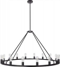 img 2 attached to Black Wagon Wheel Chandelier - Modern Farmhouse Round Rustic Kitchen Lighting - Large Chandeliers For High Ceilings - 50" 16 Light Hanging Fixture