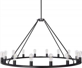 img 4 attached to Black Wagon Wheel Chandelier - Modern Farmhouse Round Rustic Kitchen Lighting - Large Chandeliers For High Ceilings - 50" 16 Light Hanging Fixture
