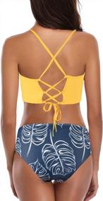img 3 attached to Cross Tie Back Bandeau High Neck Bikini Top And Mid Waist Bikini Bottom Swimsuit Set For Juniors By Macolily