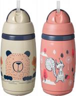 tommee tippee superstar straw insulated sippy cup for toddlers (9oz, 12+ months) - 2 pack pink & warm gray logo
