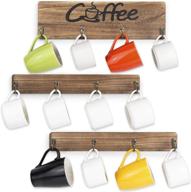rustic wall-mounted coffee mug holder with 12 cup hangers, coffee nook decor, and 'coffee' sign - carbonized black finish for kitchen organization logo