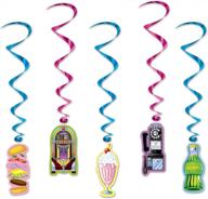 fun and whimsical 1950s soda shop hanging swirls - set of 5, 34 x 3-feet, multicolor by beistle logo