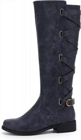 img 2 attached to Womens Knee High Motorcycle Boots With Strappy Design, Lace-Up Closure, And Low Heel For Winter Riding