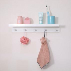 img 2 attached to Ollieroo Bamboo Wall Mounted Shelf, Coat Hooks Rack With 5 Alloy Hooks For Entryway, Bedroom, Kitchen, Bathroom, Length 24" (White)