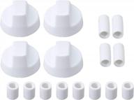 упаковка из 4 белых пластиковых сменных ручек управления плитой/духовкой с 12 переходниками - универсальный дизайн rdexp. логотип