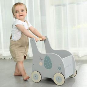 img 3 attached to 🐘 Versatile Grey Elephant 2-in-1 Baby Learning Walker Wooden Strollers: Push Walker Toys for Girls and Boys, Ages 1-3 Years - Wagon Toy Walkers with Wheels, Sturdy Construction