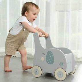 img 2 attached to 🐘 Versatile Grey Elephant 2-in-1 Baby Learning Walker Wooden Strollers: Push Walker Toys for Girls and Boys, Ages 1-3 Years - Wagon Toy Walkers with Wheels, Sturdy Construction