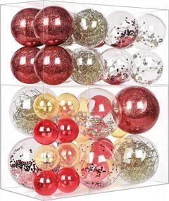 img 4 attached to 46Pcs Red & Gold Christmas Ball Ornaments Set - Shatterproof Plastic Decorative Baubles For Xmas Tree Holiday Wedding Party Decor With Hooks Included