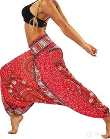 img 1 attached to 🌸 Defal Womens Bohemian Yoga Pants: Stylish Hippy Harem Smocked Waist Trousers for Flowy Beach Comfort