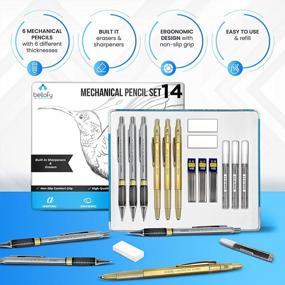 img 3 attached to 14-Piece Bellofy Mechanical Pencils Set For Drafting, Drawing & Writing - 0.5/0.7/0.9Mm Leads 2B/HB/2H Graphite Lead Holders + Refills, Erasers & More!
