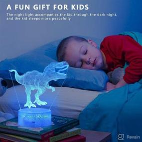 img 3 attached to 🦖 Dinosaur 3D Night Light for Kids: 16 Color/7 Color Options, Remote/Smart Touch Control, Dimmable, Perfect Birthday Gift/Toy for Boys Age 1-11 (T-Rex)