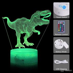 img 1 attached to 🦖 Dinosaur 3D Night Light for Kids: 16 Color/7 Color Options, Remote/Smart Touch Control, Dimmable, Perfect Birthday Gift/Toy for Boys Age 1-11 (T-Rex)