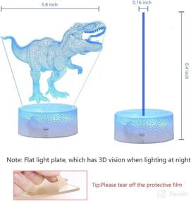 img 2 attached to 🦖 Dinosaur 3D Night Light for Kids: 16 Color/7 Color Options, Remote/Smart Touch Control, Dimmable, Perfect Birthday Gift/Toy for Boys Age 1-11 (T-Rex)