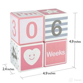 img 3 attached to 🎀 Solid Wood Monthly Weekly Yearly Milestone Age Blocks, Newborn Gifts & Keepsakes for Picture Props - Pink (Set of 4)