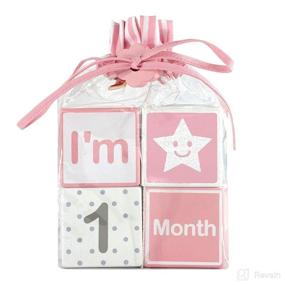 img 4 attached to 🎀 Solid Wood Monthly Weekly Yearly Milestone Age Blocks, Newborn Gifts & Keepsakes for Picture Props - Pink (Set of 4)