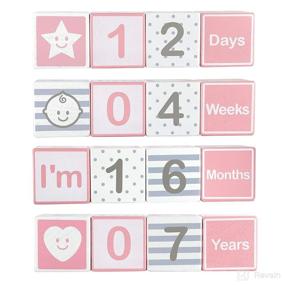 img 2 attached to 🎀 Solid Wood Monthly Weekly Yearly Milestone Age Blocks, Newborn Gifts & Keepsakes for Picture Props - Pink (Set of 4)