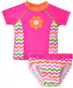 img 2 attached to Adorable Baby Girl Swimwear With Rash Guard And Ruffled Shorts - Kavkas Swimsuit Set (12M-6T)