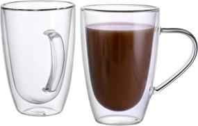 img 4 attached to Enjoy Your Favorite Beverages In Style With CNGLASS Clear Glass Mugs -Double Wall Insulated Espresso Mug Cups With Handle (10.8 Oz/320ML) - Set Of 2