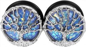 img 1 attached to Opal Tree Single Flare Stainless Steel Ear Tunnels With O-Ring - 1 Pair - Gauges 00G-1"" Stretcher Plugs For Elegant Style By Longbeauty
