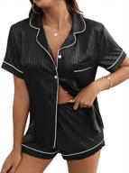 verdusa women's striped satin sleepwear pajama set: short sleeve shirt & shorts logo