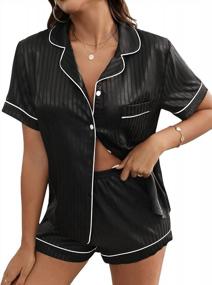 img 4 attached to Verdusa Women'S Striped Satin Sleepwear Pajama Set: Short Sleeve Shirt & Shorts