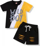 stylish summer outfit for toddler boys: bilison letter print t-shirt & ripped shorts set. logo