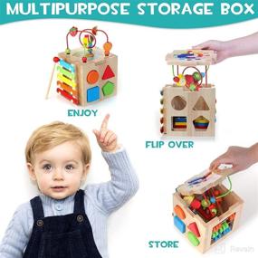 img 2 attached to 🧸 Hellowood Wooden Kids Baby Activity Cube: 8-in-1 Toy Set for 12M+ Boys & Girls, with Bonus Sorting & Stacking Board - Montessori Learning Toys for Toddlers Age 1-3, Perfect 1st Birthday Gift
