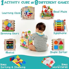 img 3 attached to 🧸 Hellowood Wooden Kids Baby Activity Cube: 8-in-1 Toy Set for 12M+ Boys & Girls, with Bonus Sorting & Stacking Board - Montessori Learning Toys for Toddlers Age 1-3, Perfect 1st Birthday Gift