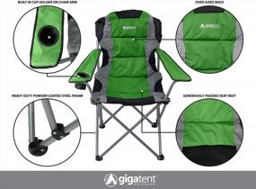 img 3 attached to Lightweight Folding Camp Chair By GigaTent - Ultra-Portable Quad Seat With Padded Back And Armrests, Cup Holder, Shoulder Strap Bag - Durable Powder-Coated Steel Frame In Green