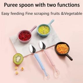 img 1 attached to 👶 Baby Food Feeder Set: Silicone Rattle Fruit Pacifier with Squeeze Spoon - Teething Feeding Supplies for Infants (Blue+Spoon)