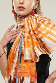 img 2 attached to 🧣 Women's Fashion Painting Orange Lightweight Chiffon Scarves - Accessories & Scarves/Wraps