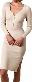 img 4 attached to WEEPINLEE Womens Long Sleeve Button Down Neck Knee Length Casual Bodycon Dresses