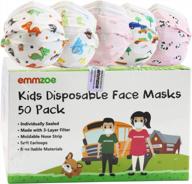 emmzoe 3-layer filter kid's breathable face masks - 50 pack with 5 unique individually sealed designs logo