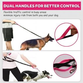 img 1 attached to Hands Free Dog Leash For Running Walking Training Hiking, Dual-Handle Reflective Bungee, Poop Bag Dispenser Pouch, Adjustable Waist Belt, Shock Absorbing, Ideal For Medium To Large Dogs (Black W Pink)