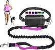 hands free dog leash for running walking training hiking, dual-handle reflective bungee, poop bag dispenser pouch, adjustable waist belt, shock absorbing, ideal for medium to large dogs (black w pink) logo