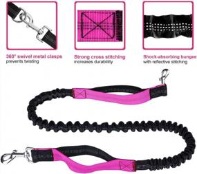 img 3 attached to Hands Free Dog Leash For Running Walking Training Hiking, Dual-Handle Reflective Bungee, Poop Bag Dispenser Pouch, Adjustable Waist Belt, Shock Absorbing, Ideal For Medium To Large Dogs (Black W Pink)