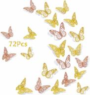3d butterfly wall decor 72pcs, 3 sizes & styles removable stickers room mural for party cake decoration metallic fridge sticker kids bedroom nursery classroom wedding diy gift (2 color) logo
