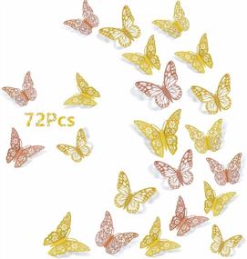 img 4 attached to 3D Butterfly Wall Decor 72Pcs, 3 Sizes & Styles Removable Stickers Room Mural For Party Cake Decoration Metallic Fridge Sticker Kids Bedroom Nursery Classroom Wedding DIY Gift (2 Color)