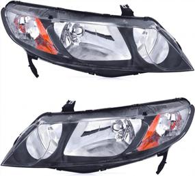 img 4 attached to OEDRO Headlight Assembly For 2006-2011 Honda Civic 4-Door, Clear Lens With Amber Reflector Replacement