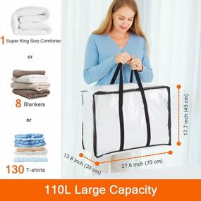 img 3 attached to Vieshful 3 Pack Clear Storage Bags 110L Over-Sized Clothes Bags With Double Zippers Sturdy Handles Tote Moving Bags For Duvet, Comforters And Blankets Organizer