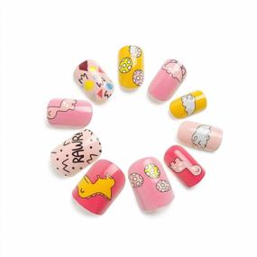 img 2 attached to Cute Animal Nails For Kids - 24 Piece Pre-Glue Press On False Nails, Perfect Gift Idea