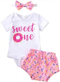 img 4 attached to Baby Girl Birthday Outfit One/Two Sweet Letter Print Bodysut+Shorts Pants+Headband Set 1St/2Nd Birthday Summer Clothes 3Pcs